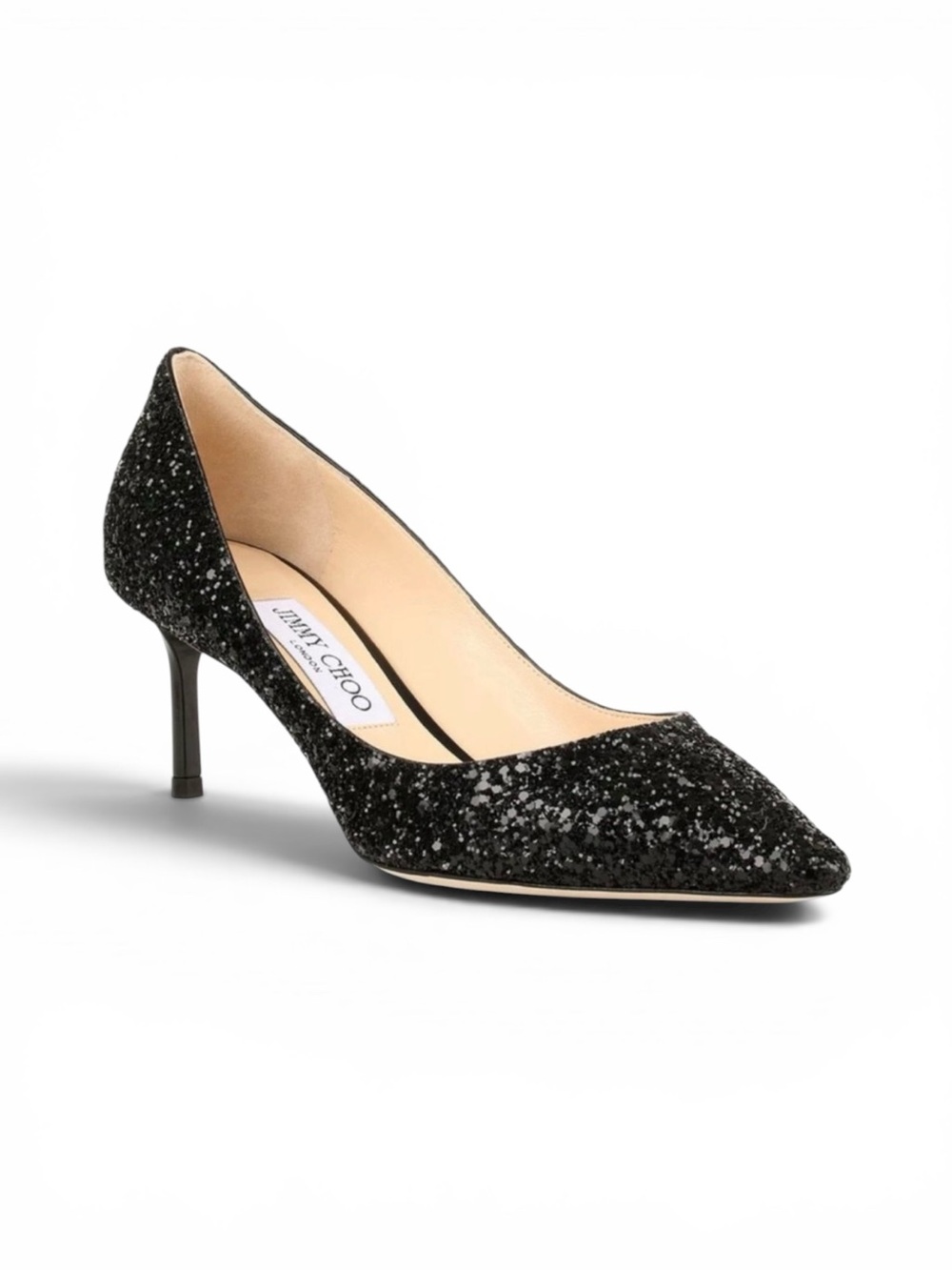 Jimmy Choo Romy 60 Black Glitter Pumps Pointed Toe Heels EU 39.5 (US 9.5)